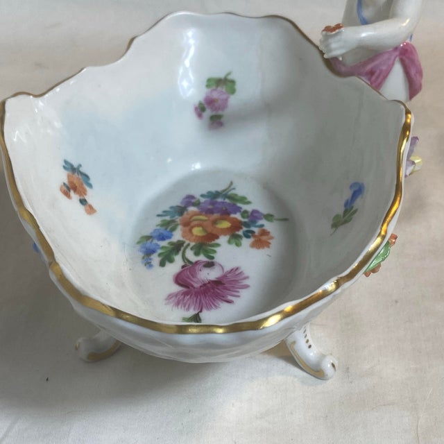 Mid 20th Century Vintage Dresden Porcelain Footed Cherub Dresser Top Bowl For Sale - Image 5 of 12
