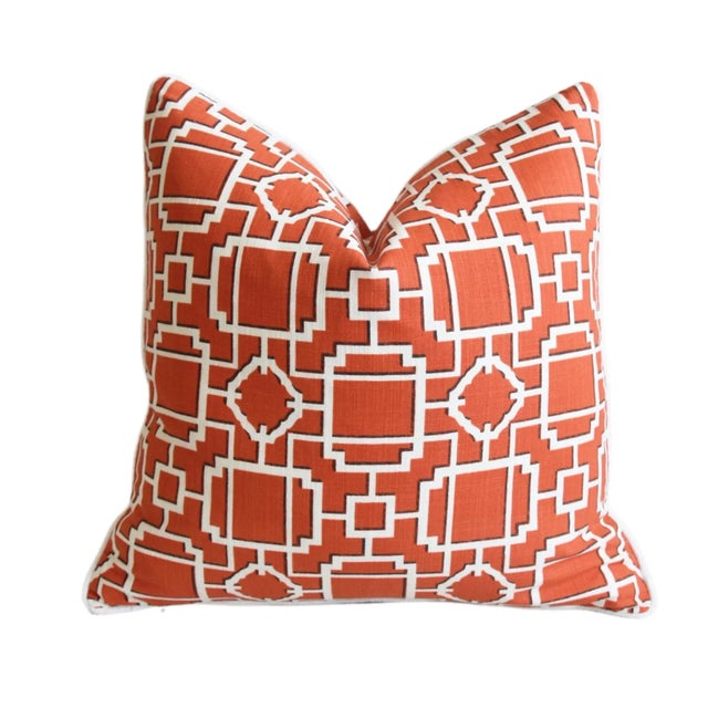 Mid-Century Modern Colorful Contemporary Modern Window Pane Feather/Down Pillow 20” Square For Sale - Image 3 of 8