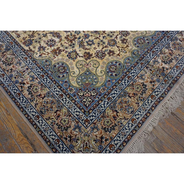 1940s Traditional Ivory Medallion Antique Isfahan Silk by Sarraf Mamoury Rug For Sale - Image 10 of 11