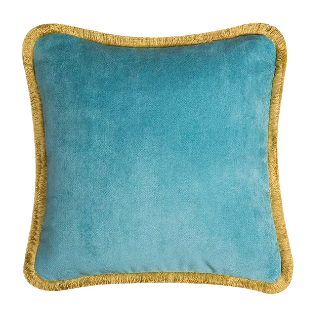 Happy Pillow in Light Blue and Yellow from Lo Decor For Sale