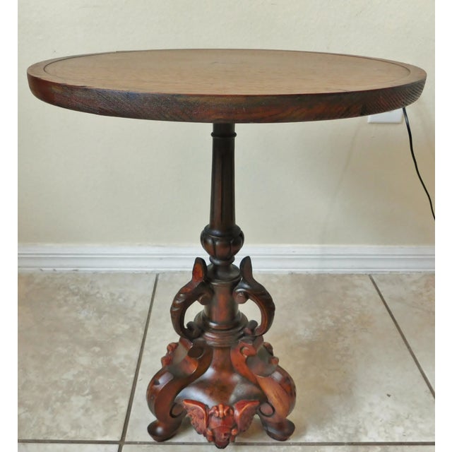 Antique Cherub Putti Figural Carved Mahogany Wood Pedestal Accent Table For Sale - Image 4 of 11