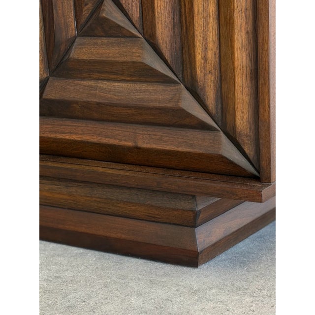 1960s Brutalist Walnut Credenza With Carved Diamond Design For Sale - Image 18 of 18