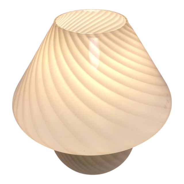 Vintage Murano Mushroom Table Lamp White Swirl Art Glass Decor For Sale - Image 9 of 12