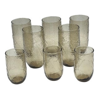 Anchor Hocking Vintage Brown Sherwood Crinkle Juice & Water Drinking Glasses 8pc For Sale