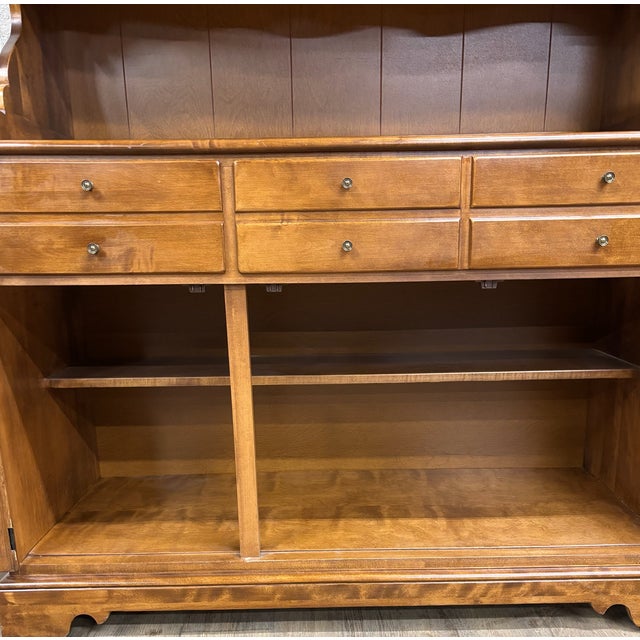 Brown Vintage Ethan Allen Heirloom Nutmeg Maple CRP Shutter Cabinet and Hutch For Sale - Image 8 of 17