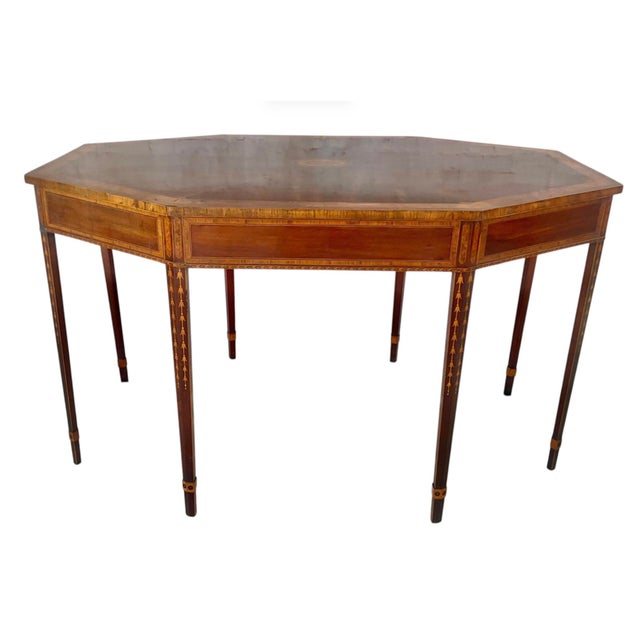 Georgian Octagonal Center Library Table Inlaid Mahogany For Sale - Image 10 of 12
