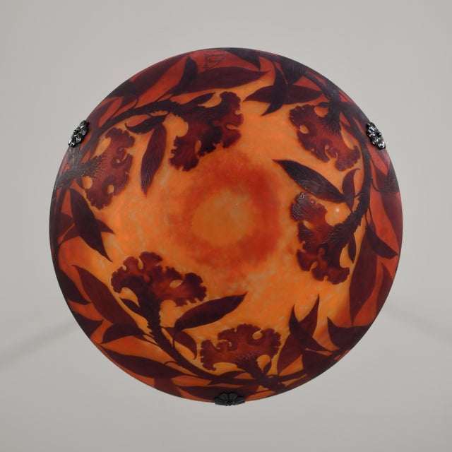 French Art Deco Pendant Light by Daum & Majorelle - 1925 Cameo Chandelier France For Sale - Image 9 of 14