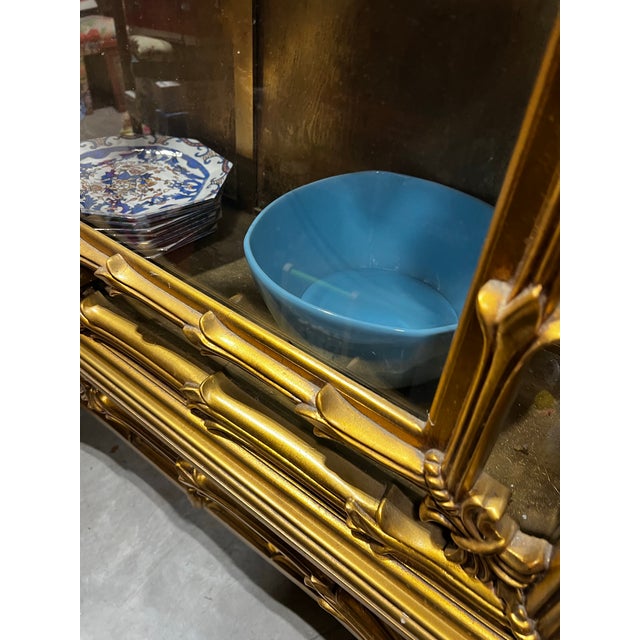 Wood 1970s Stunning Gilded Gold Ornate Oversized Display Cabinet With Glass Shelves For Sale - Image 7 of 12