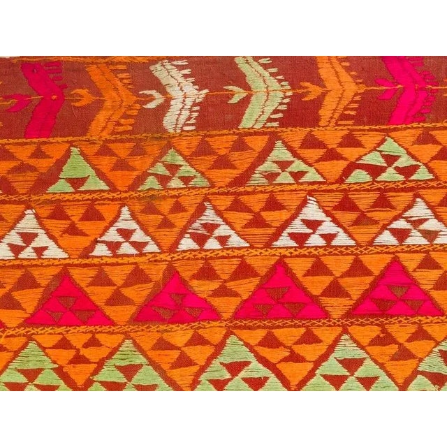 Antique Phulkari Wedding Shawl, Orange Silk Embroidery on Cotton For Sale - Image 9 of 13
