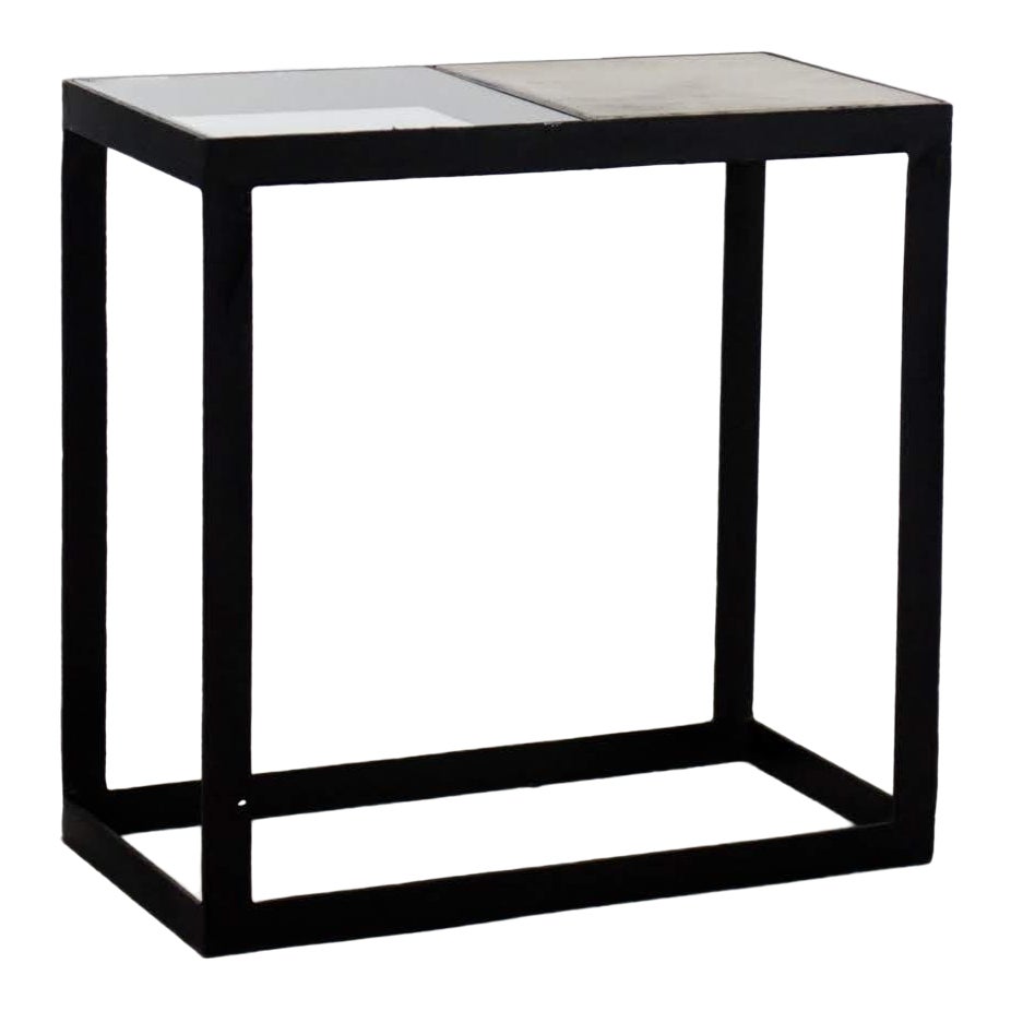 1980s Modern Glass and Marble Top Rectangular Iron Side Table Chairish