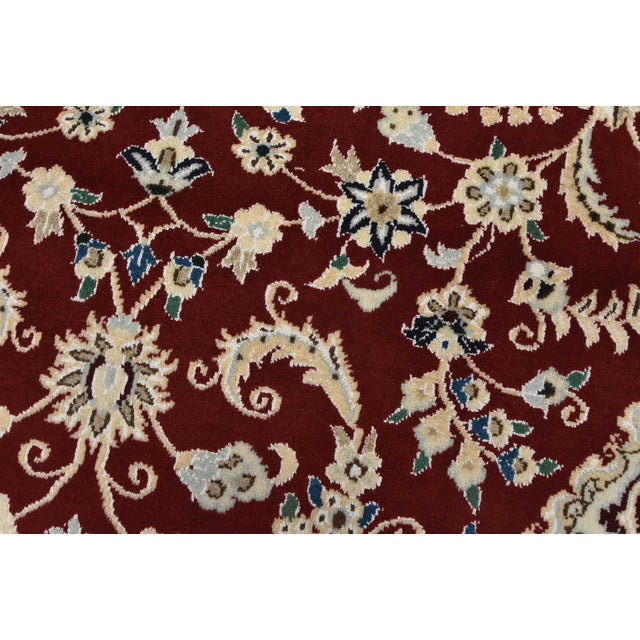 Fine Nain Rug 3’4” X 4’10” Red Wool/Silk Wool Traditional Hand-Knotted Carpet For Sale - Image 4 of 12