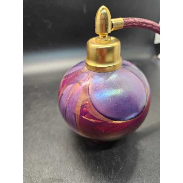 Vintage Art Glass Iridescent Signed Crystal Perfume Atomizer Bottle, Made in 1989