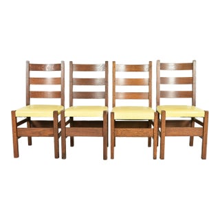 Gustav Stickley Antique Mission Oak Arts & Crafts Ladder Back Dining Chairs, Set of Four For Sale
