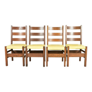 Gustav Stickley Antique Mission Oak Arts & Crafts Ladder Back Dining Chairs, Set of Four