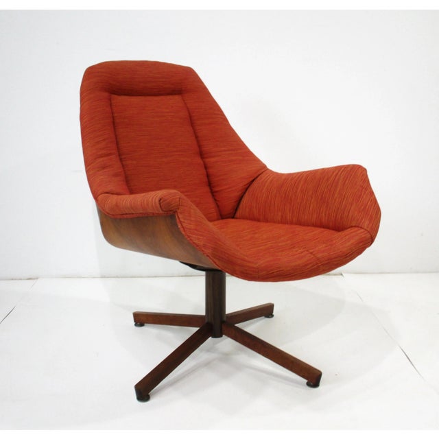 Rare Plycraft George Mulhauser Walnut Upholstered Swiveling Lounge Chair For Sale - Image 11 of 11