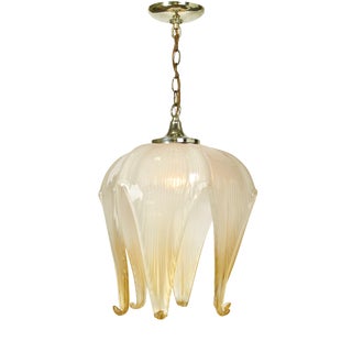 Cream & Gold Murano Glass Tulip Pendant Light Fixture For Sale