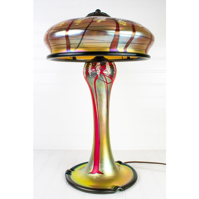 Art Nouveau Large Gold "Cherry Blossom" Table Lamp by Carl Radke Signed, Dated For Sale - Image 3 of 12