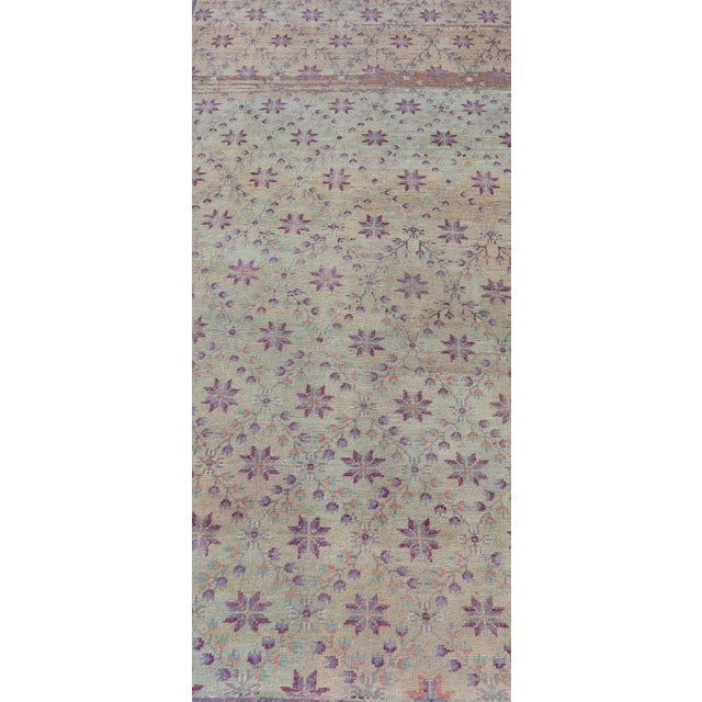 Vintage Turkish Oushak Konya-Tulu With Floral Blossoms and Latticework Design 4'4 X 9'5 For Sale - Image 4 of 11