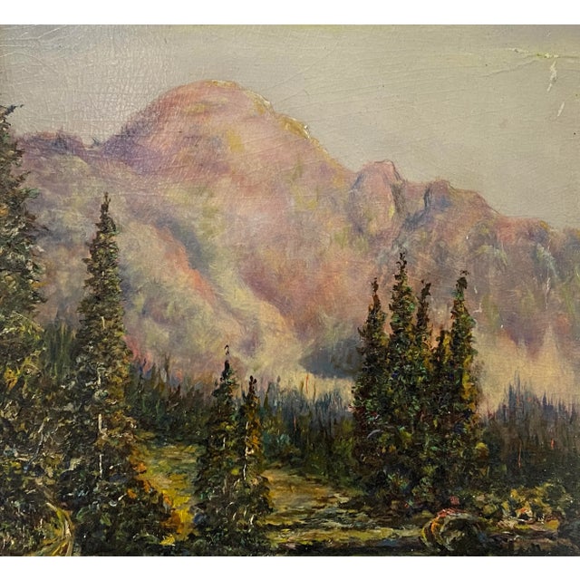 Green Vintage Oil Painting Luminous Mountain Landscape by f.a. Millard C.1925 For Sale - Image 8 of 11