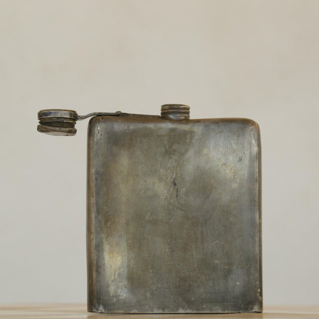 Antique Silver Plated Curved Whiskey Pocket Flask With Patina, Meriden Brittania Co, #1314 For Sale - Image 11 of 14