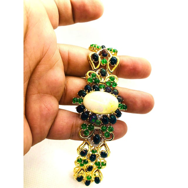 Late 20th Century Bochic “Capri” Vintage Diamond, Black Opal & Tsevorite Bracelet Set In 18K & Silver For Sale - Image 5 of 10