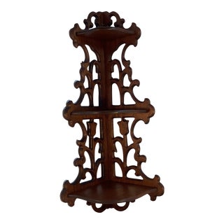 Early 1900s Antique Intricate Cutout 3-Tier Corner Shelf With Tulips For Sale