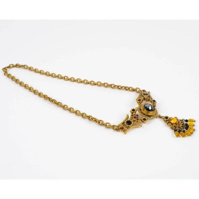 Henry Perichon Bronze Necklace With Black Jet and Topaz Glass Cabochons For Sale In Atlanta - Image 6 of 11