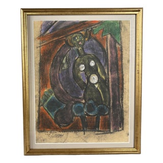 Karel Appel, Composition with Nude, Pastel Drawing on Paper, 1944 For Sale