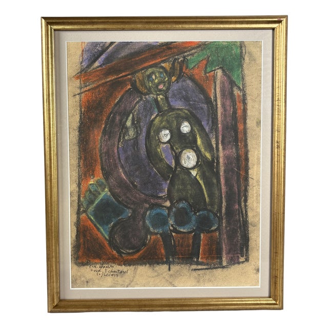 Karel Appel, Composition with Nude, Pastel Drawing on Paper, 1944 For Sale