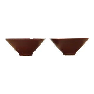 Pair Chinese Porcelain Oxblood Red Glaze Cup Display Art For Sale