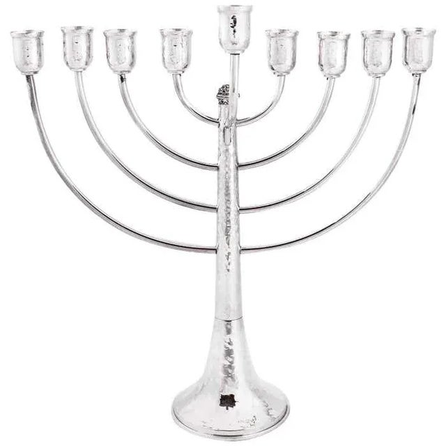 Metal Sterling Hammered Menorah For Sale - Image 7 of 7