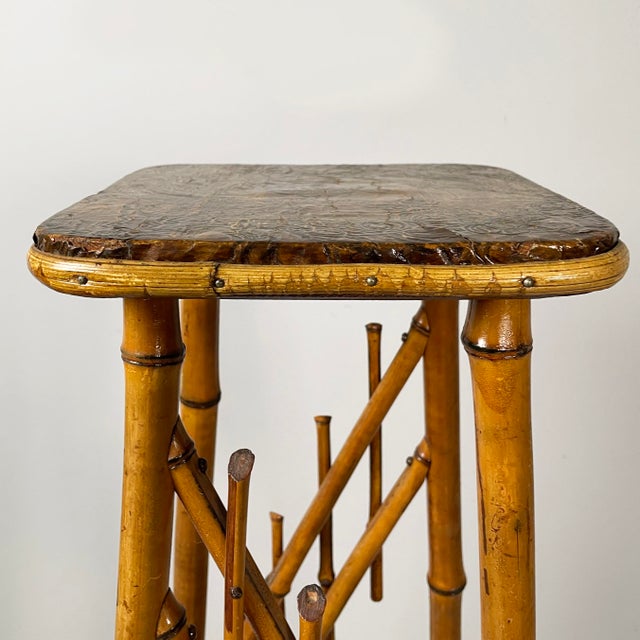 Italian Art Nouveau Style Pedestal in Brown Leather and Bamboo, 1930s For Sale - Image 12 of 18