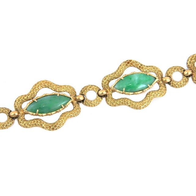 Late 20th Century Oval 18k Yellow Gold Jade Link Bracelet For Sale - Image 5 of 6