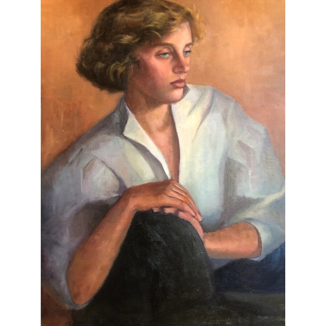 Figurative Vintage 1985 O/C Portrait of Woman For Sale - Image 3 of 9
