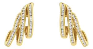 10K Yellow Gold 1.0 Cttw Round Brilliant Cut Diamond Spiral Multi Row Channel Set Open Hoop Pushback Stud Earrings (H-I Color, I1-I2 Clarity)
