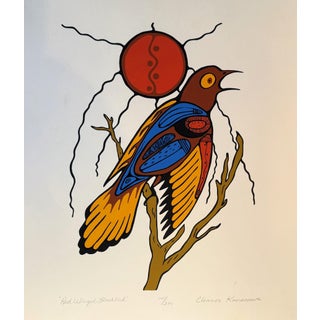 "Red Winged Blackbird"- 1970s Eleanor Kanasawe Signed Art Print For Sale