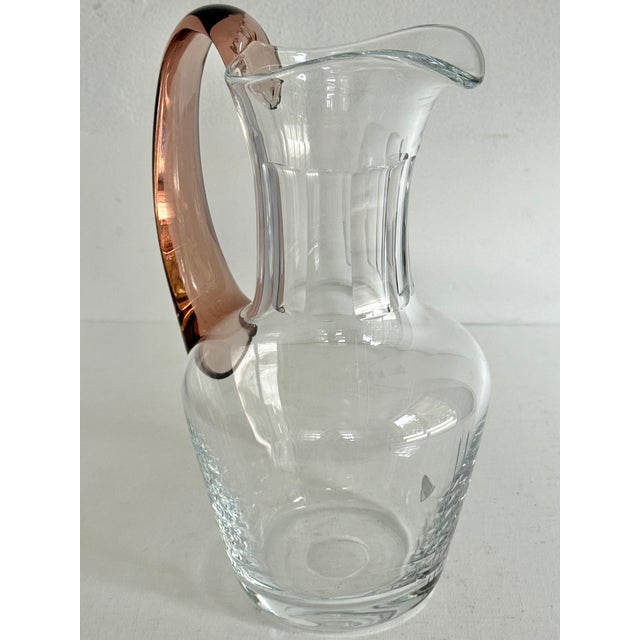 Vintage Orrefors Sweden Glass Pitcher With Pink Handle For Sale - Image 10 of 10
