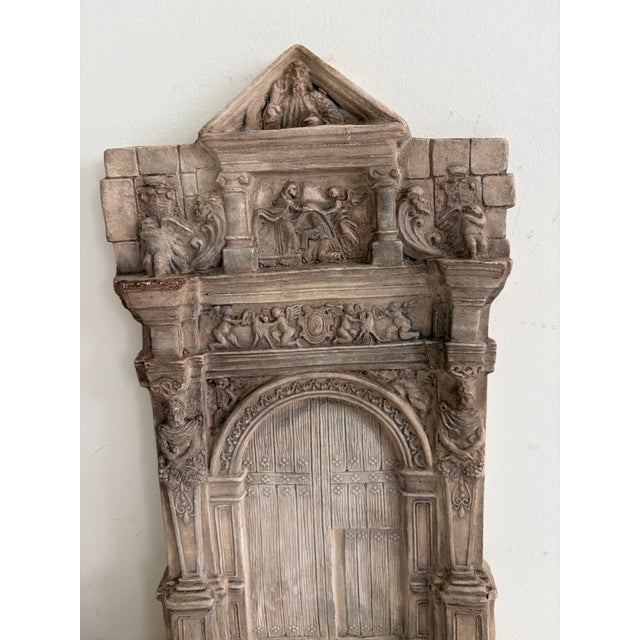 Set of 3 Vintage Plaster Architectural Wall Plaques With Renaissance Doorway Reliefs & Cherub Fragment For Sale In Orlando - Image 6 of 14
