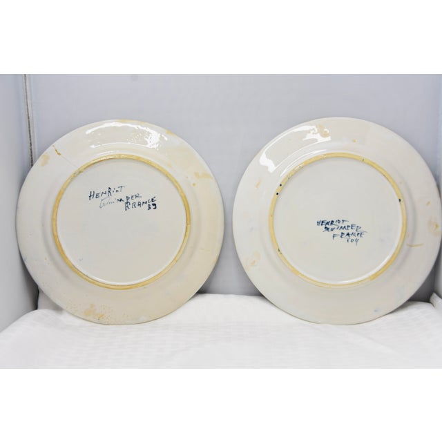 Henriot Quimper 1990s Henriot Quimper Petit Breton Primitive French Faïence Figural Plates, Set of 2 For Sale - Image 4 of 4