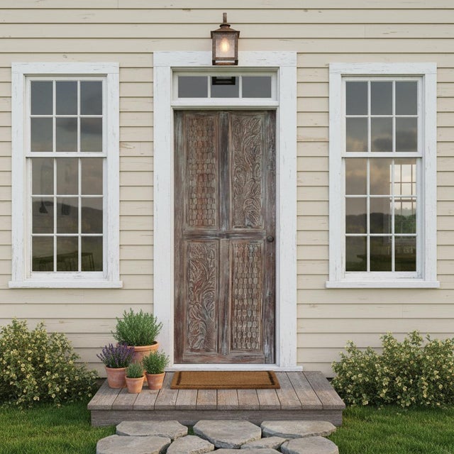 Vintage Hand-Carved Floral Wood Sliding Barn Doors | Artisan Statement Doors 96x36 For Sale - Image 4 of 4