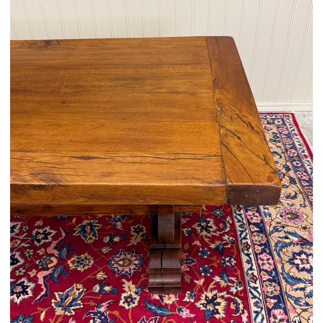 Antique French Country Farm Dining Table Farmhouse Trestle Base Oak c.1890s For Sale In Dallas - Image 6 of 18
