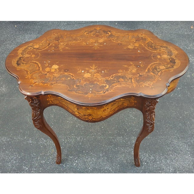 Early 20th Century Early 20th Century Louis XV Style Marquetry Mahogany Inlaid Center Table For Sale - Image 5 of 13