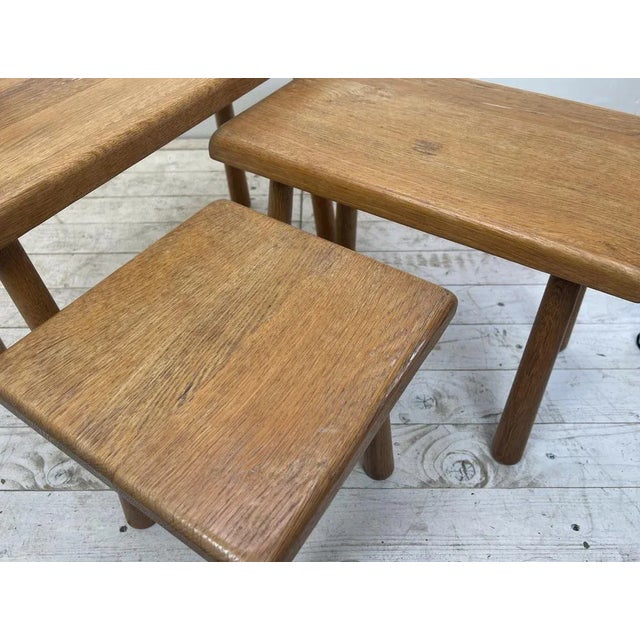 Tan Mid-Century Modern Oak Nesting Tables from Oisterwijk, Netherlands, 1970s, Set of 3 For Sale - Image 8 of 9