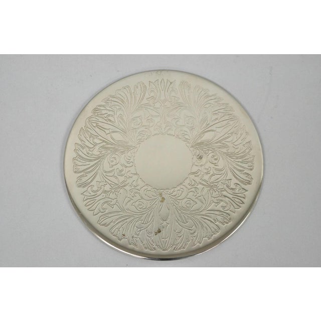 Mid-Century Modern Vintage Mid Century Silver Plated 8" Round Leafy Scroll Design Pot Trivet For Sale - Image 3 of 9