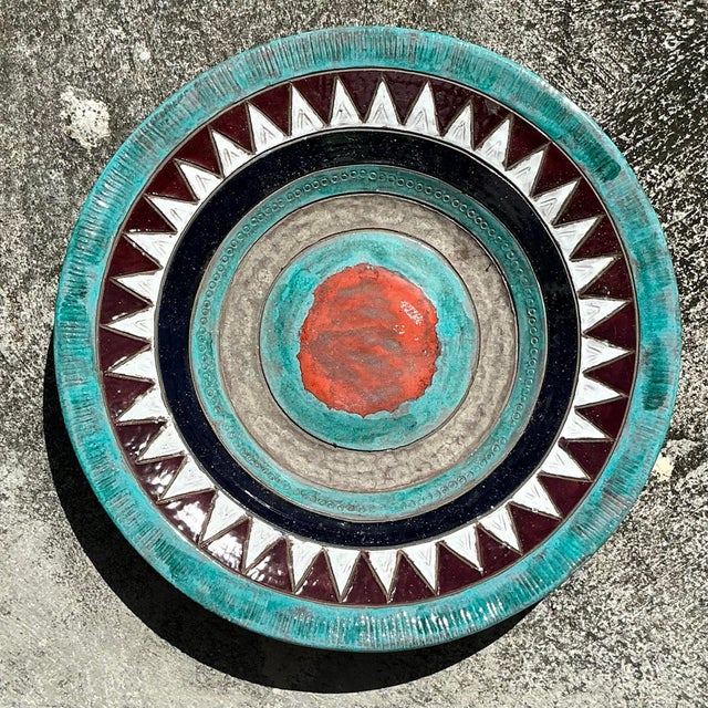 Boho Chic Vintage Boho Signed Studio Pottery Plate For Sale - Image 3 of 9