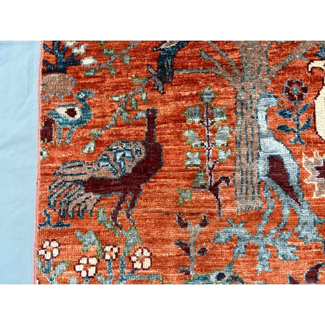 Textile Pictorial Peacock Tree of Life Natural Dye Wool Rug, 2'9" X 4'2" For Sale - Image 7 of 17
