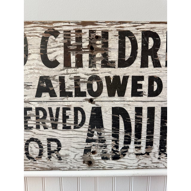 Vintage Hand-Painted "No Children Allowed – Reserved for Adults" Wooden Camp Sign For Sale - Image 13 of 15