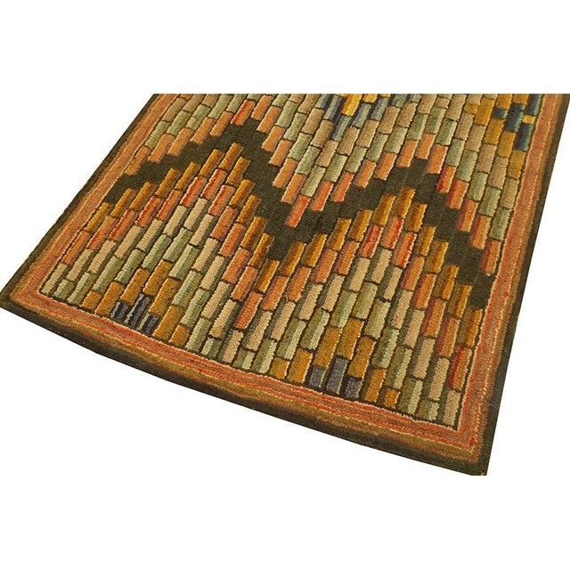 Late 19th Century 1880s Antique Multicolor Geometric Folk Art Knotted American Hooked Carpet Rug For Sale - Image 5 of 6