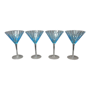 Late 20th Century Art Land Hand Crafted Pescara Blue White Dotted Martini Glasses- Set of 4
