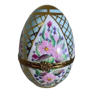 Peint Main Limoges Gilded & Painted Egg Trinket Box